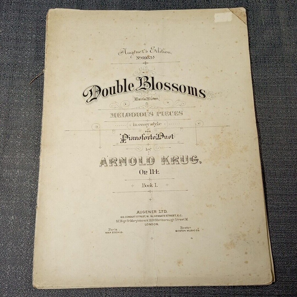 Antique Sheet Music Augener's Edition #6933a Double Blossoms Op 114, London 1902